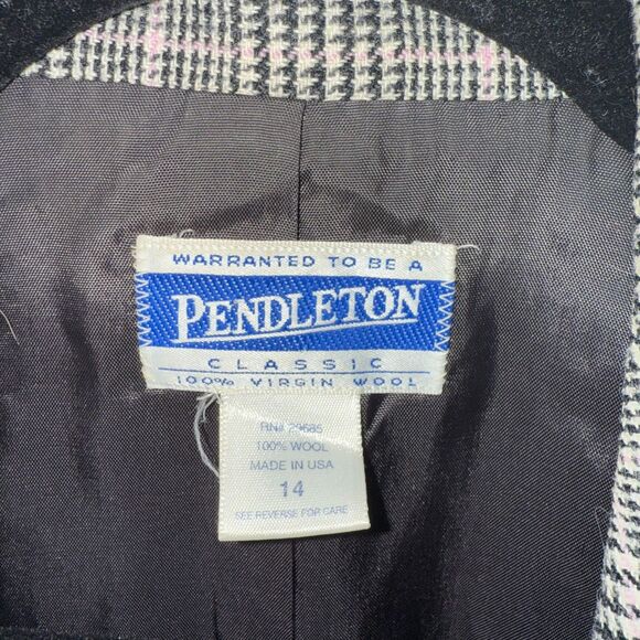 Pendleton Wool Double Breasted Houndstooth Blazer - Black/Lavender/White 14 - Picture 4 of 10